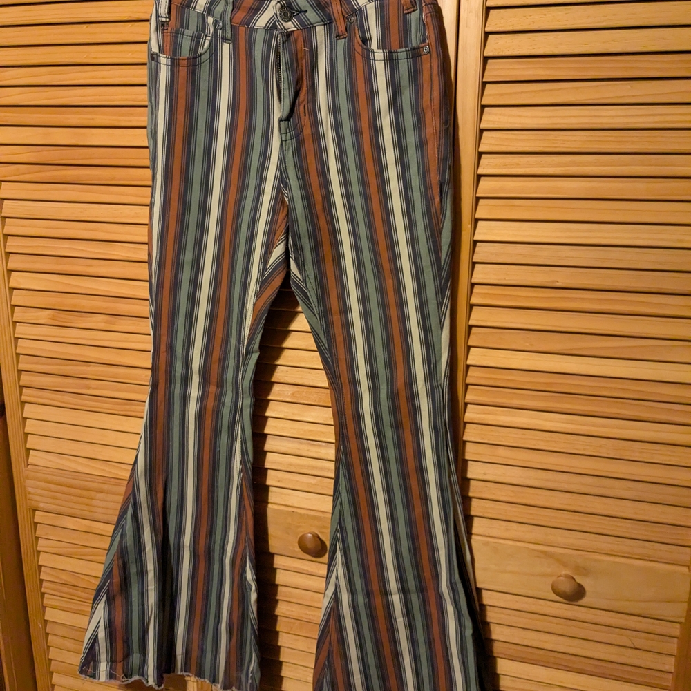 Blue and Brown Flare Wide Leg Jeans